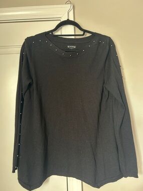 New Directions Black Stud-Trim Petite Knit Top